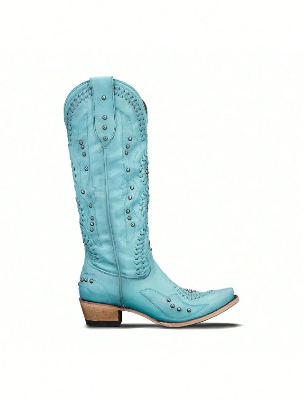 Blue Western Women's Embroidered Slip On Chunky Heel Classic Boots